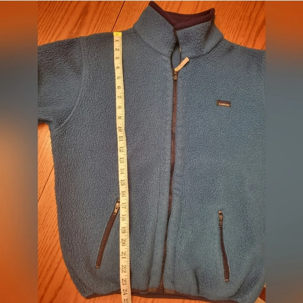 Vintage L.L. Bean Deep Pile Sherpa Fleece Jacket Blue Youth Large Fits Adult S/M